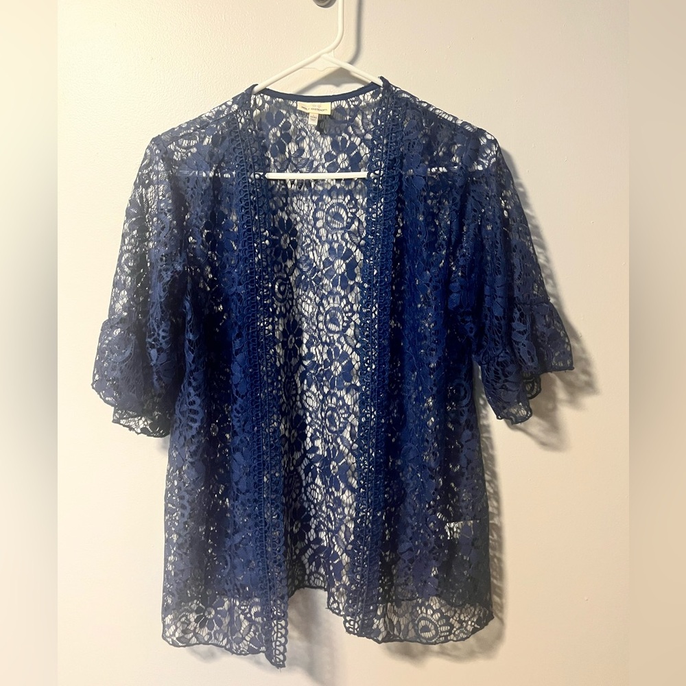 Self Esteem Blue Lace Bell Sleeve cardigan Top size 16 girls Kimono